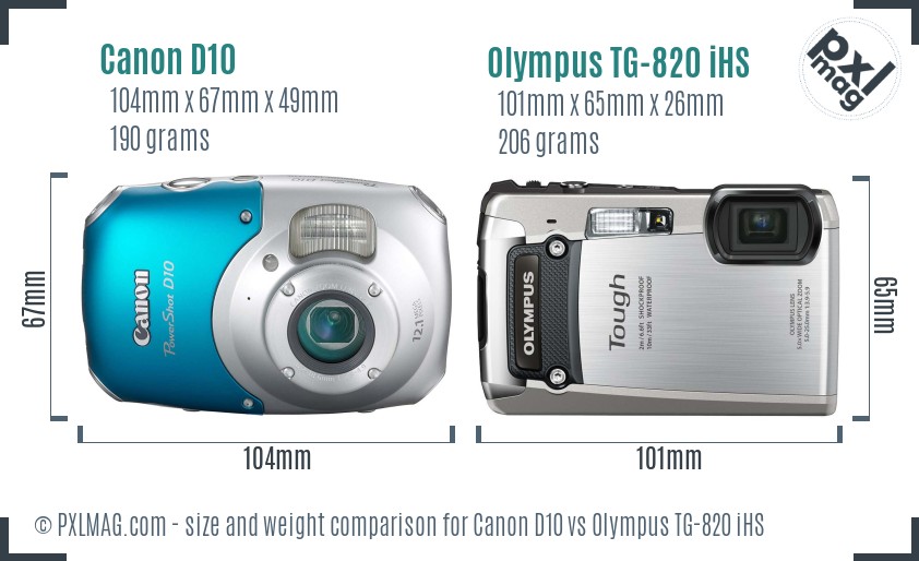 Canon D10 vs Olympus TG-820 iHS size comparison Canon D10 vs Olympus TG-820 iHS size comparison