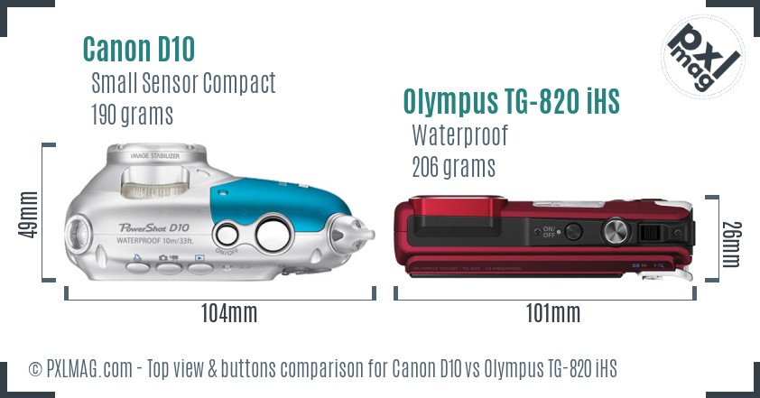 Canon D10 vs Olympus TG-820 iHS top view buttons comparison