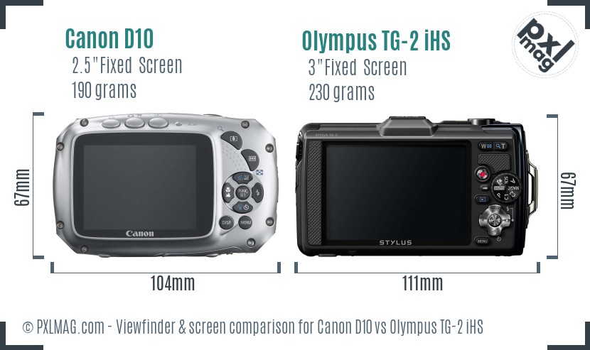 Canon D10 vs Olympus TG-2 iHS Screen and Viewfinder comparison