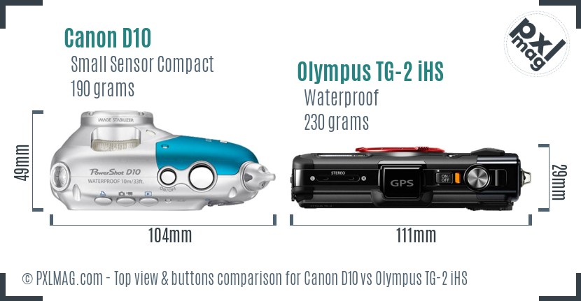 Canon D10 vs Olympus TG-2 iHS top view buttons comparison