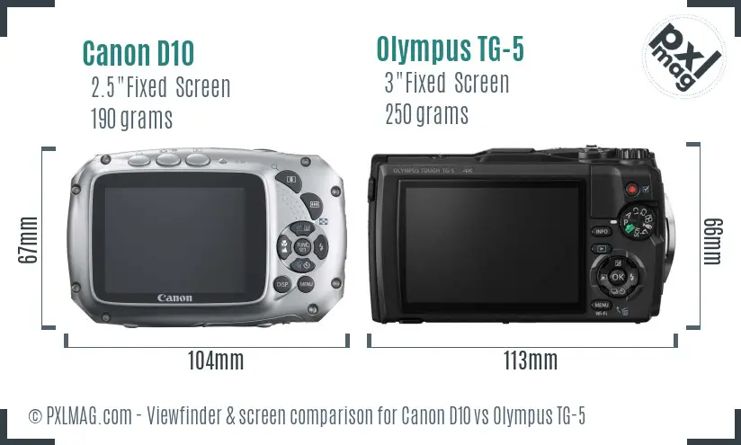 Canon D10 vs Olympus TG-5 Screen and Viewfinder comparison