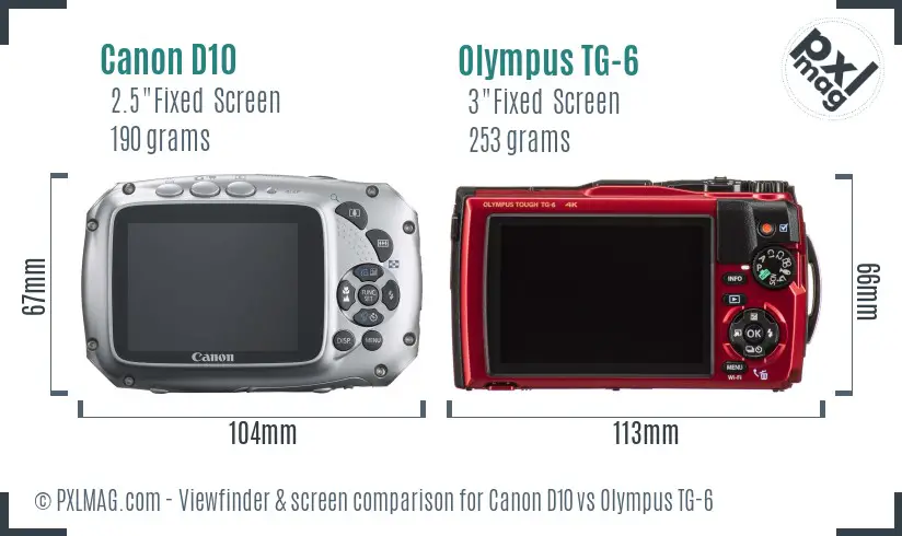 Canon D10 vs Olympus TG-6 Screen and Viewfinder comparison