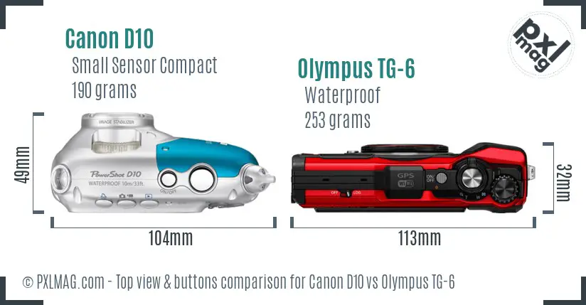 Canon D10 vs Olympus TG-6 top view buttons comparison