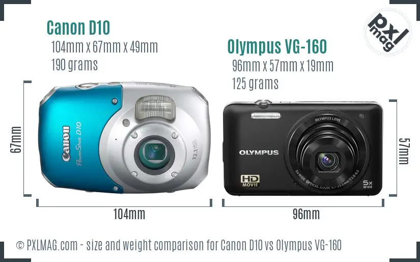 Canon D10 vs Olympus VG-160 size comparison Canon D10 vs Olympus VG-160 size comparison
