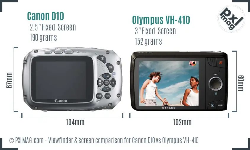 Canon D10 vs Olympus VH-410 Screen and Viewfinder comparison