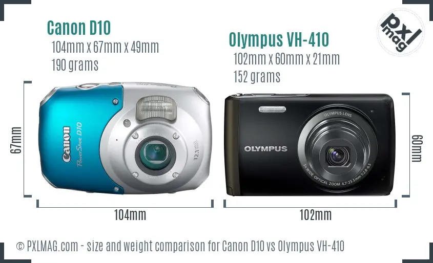 Canon D10 vs Olympus VH-410 size comparison