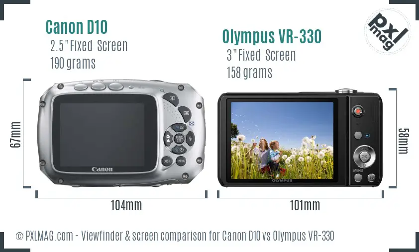 Canon D10 vs Olympus VR-330 Screen and Viewfinder comparison