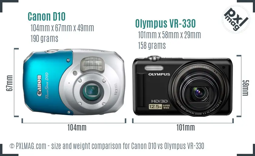 Canon D10 vs Olympus VR-330 size comparison