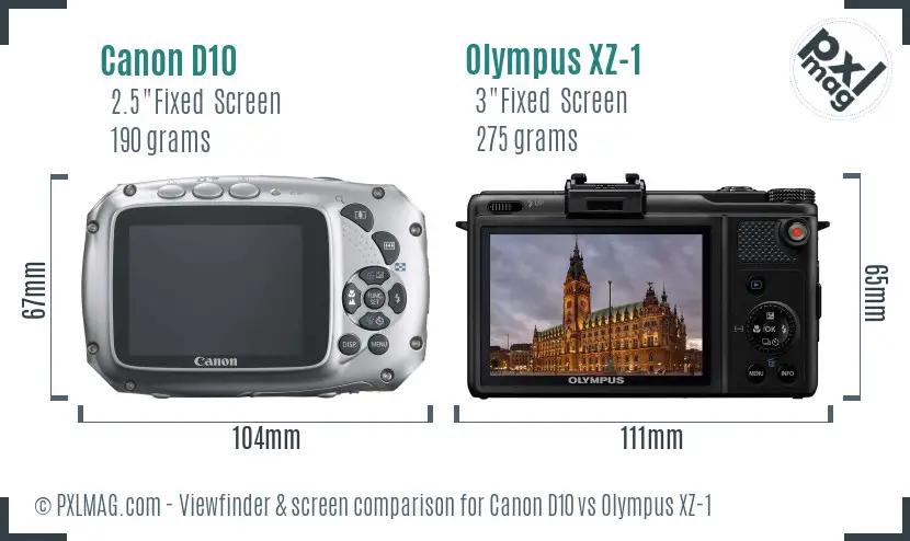 Canon D10 vs Olympus XZ-1 Screen and Viewfinder comparison