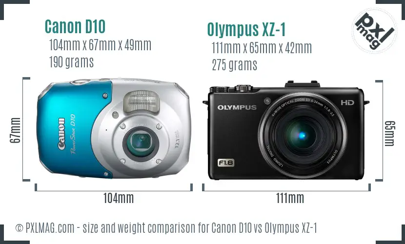 Canon D10 vs Olympus XZ-1 size comparison