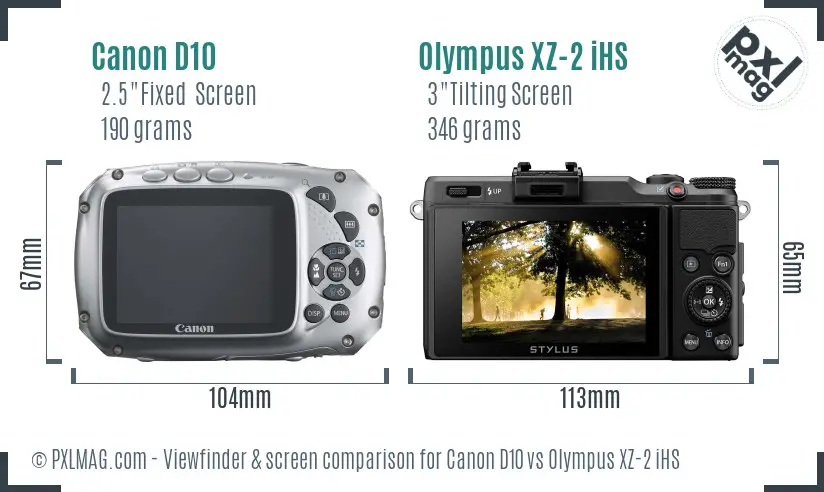Canon D10 vs Olympus XZ-2 iHS Screen and Viewfinder comparison