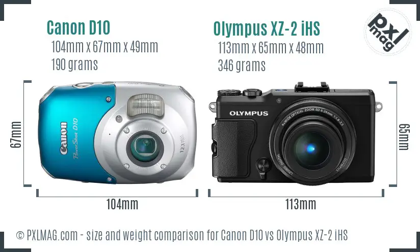 Canon D10 vs Olympus XZ-2 iHS size comparison
