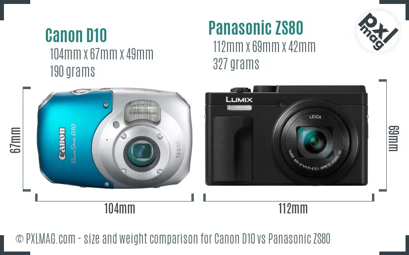 Canon D10 vs Panasonic ZS80 size comparison Canon D10 vs Panasonic ZS80 size comparison