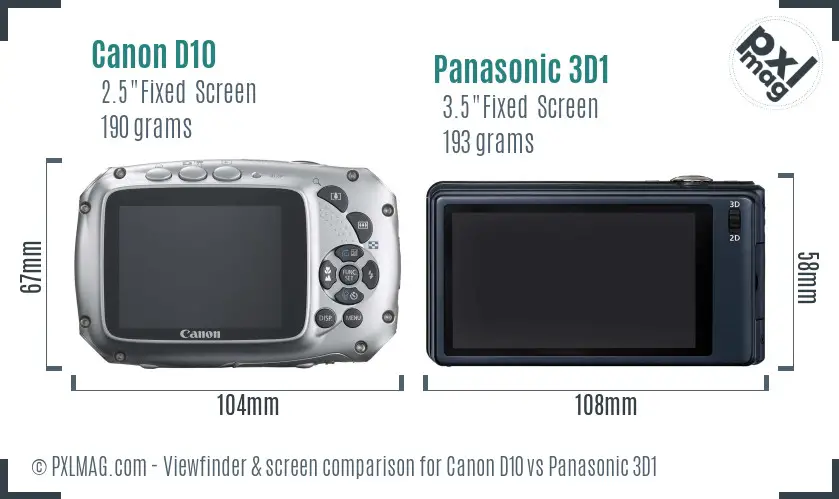 Canon D10 vs Panasonic 3D1 Screen and Viewfinder comparison