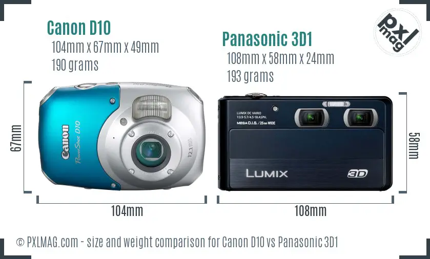 Canon D10 vs Panasonic 3D1 size comparison