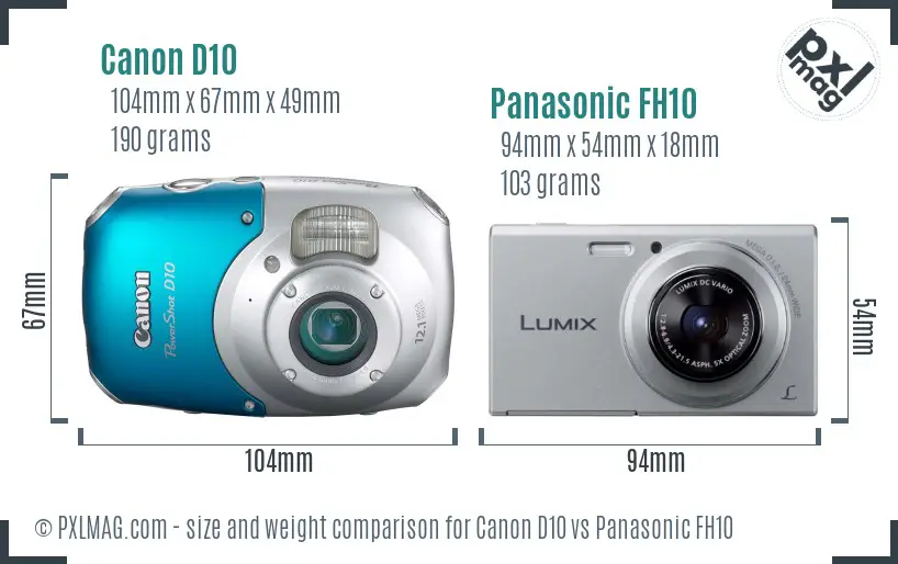 Size comparison of Canon D10 and Panasonic FH10