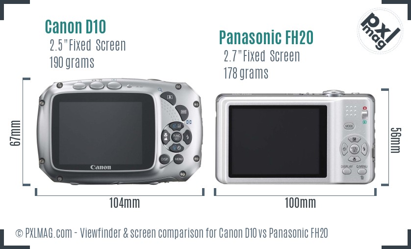 Canon D10 vs Panasonic FH20 Screen and Viewfinder comparison
