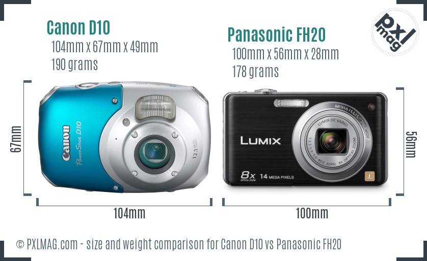 Canon D10 vs Panasonic FH20 size comparison Canon D10 vs Panasonic FH20 size comparison