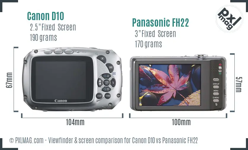 Canon D10 vs Panasonic FH22 Screen and Viewfinder comparison