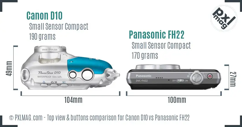 Canon D10 vs Panasonic FH22 top view buttons comparison