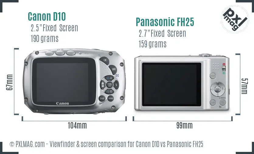 Canon D10 vs Panasonic FH25 Screen and Viewfinder comparison
