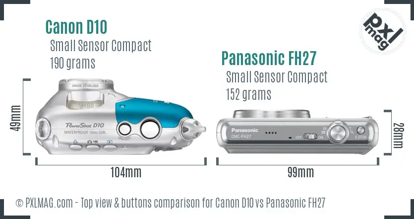 Canon D10 vs Panasonic FH27 top view buttons comparison