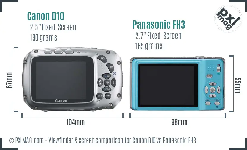 Canon D10 vs Panasonic FH3 Screen and Viewfinder comparison