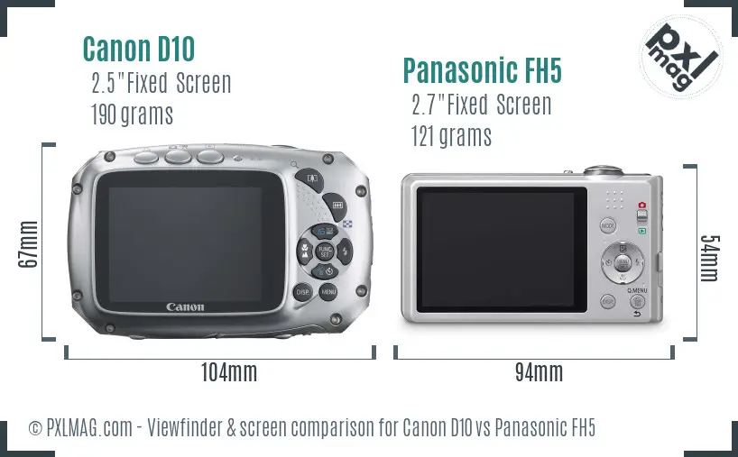 Canon D10 vs Panasonic FH5 Screen and Viewfinder comparison
