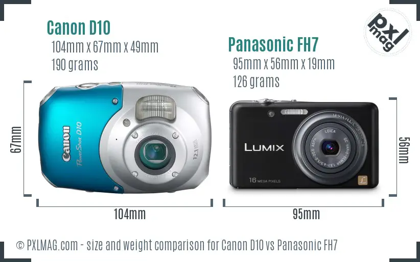 Canon D10 vs Panasonic FH7 size comparison