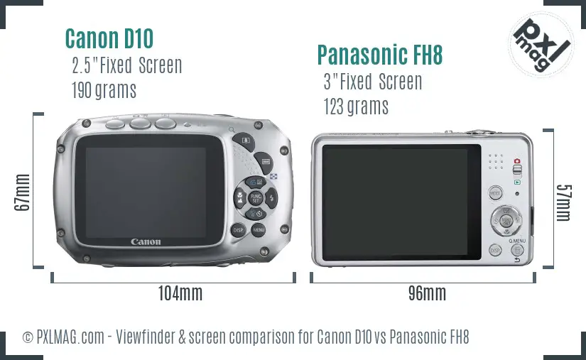 Canon D10 vs Panasonic FH8 Screen and Viewfinder comparison