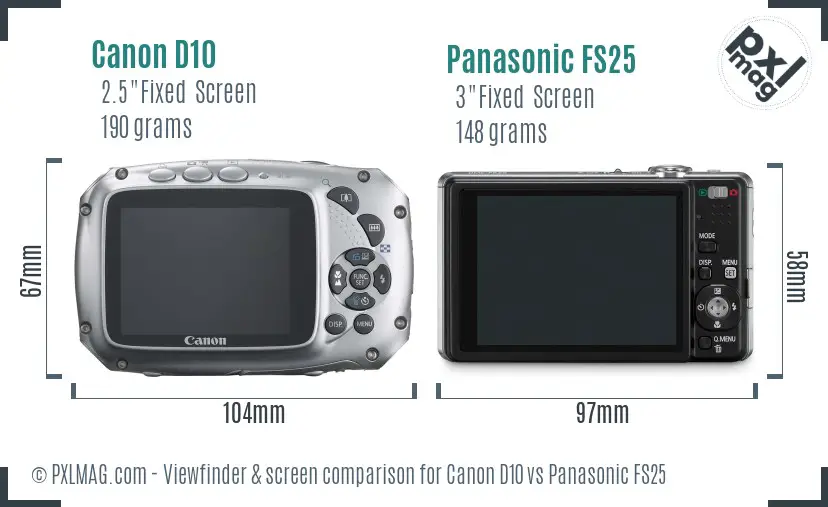 Canon D10 vs Panasonic FS25 Screen and Viewfinder comparison