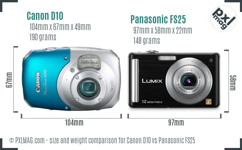 Canon D10 vs Panasonic FS25 size comparison