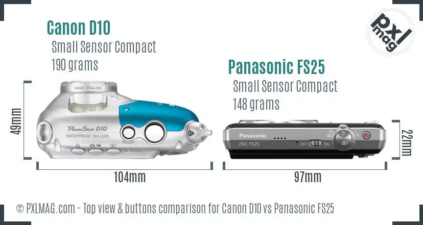 Canon D10 vs Panasonic FS25 top view buttons comparison