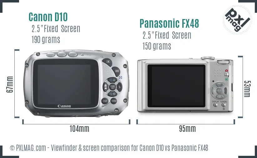 Canon D10 vs Panasonic FX48 Screen and Viewfinder comparison