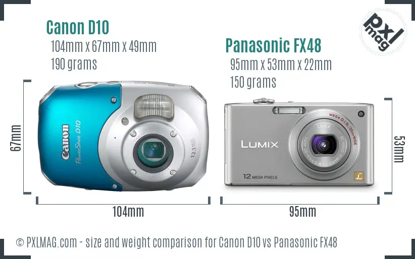 Canon D10 vs Panasonic FX48 size comparison