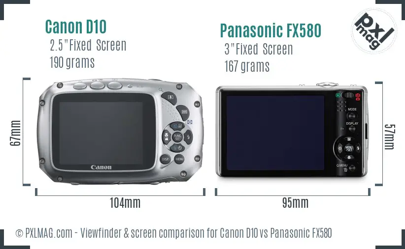 Canon D10 vs Panasonic FX580 Screen and Viewfinder comparison