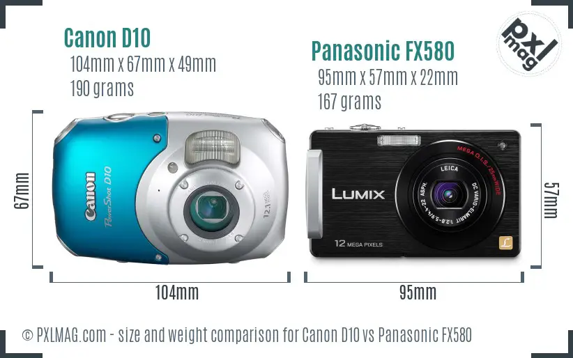 Canon D10 vs Panasonic FX580 size comparison