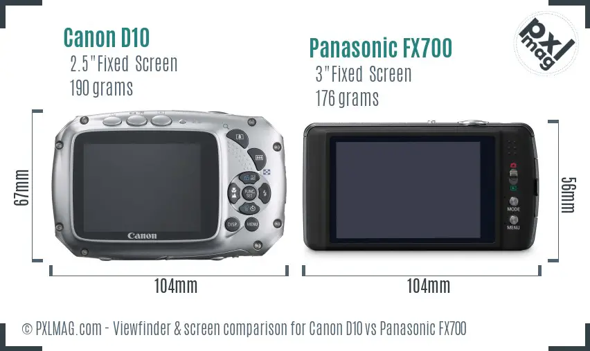 Canon D10 vs Panasonic FX700 Screen and Viewfinder comparison Canon D10 vs Panasonic FX700 Screen and Viewfinder comparison