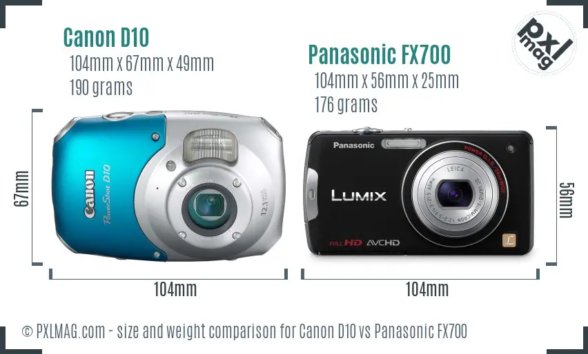 Canon D10 vs Panasonic FX700 size comparison Canon D10 vs Panasonic FX700 size comparison