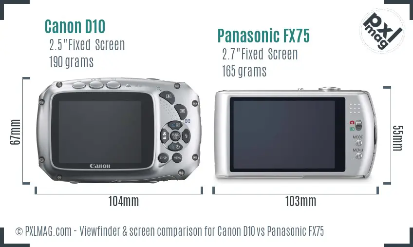 Canon D10 vs Panasonic FX75 Screen and Viewfinder comparison