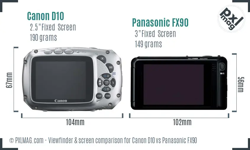 Canon D10 vs Panasonic FX90 Screen and Viewfinder comparison Canon D10 vs Panasonic FX90 Screen and Viewfinder comparison