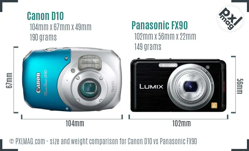 Canon D10 vs Panasonic FX90 size comparison Canon D10 vs Panasonic FX90 size comparison