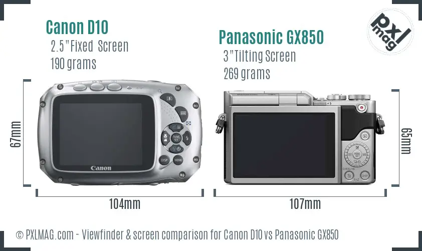 Canon D10 vs Panasonic GX850 Screen and Viewfinder comparison