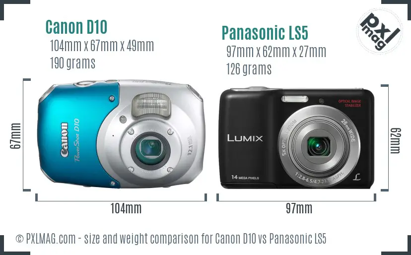 Canon D10 vs Panasonic LS5 size comparison