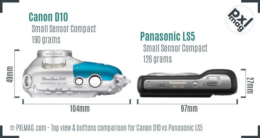 Canon D10 vs Panasonic LS5 top view buttons comparison