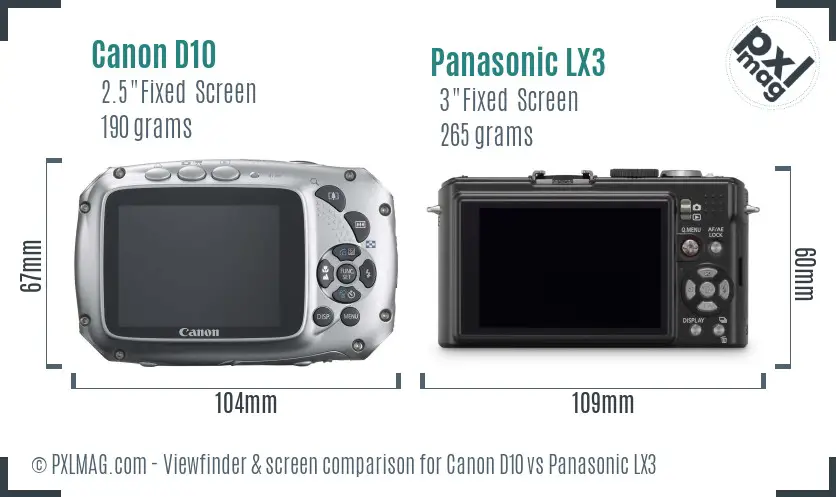 Canon D10 vs Panasonic LX3 Screen and Viewfinder comparison