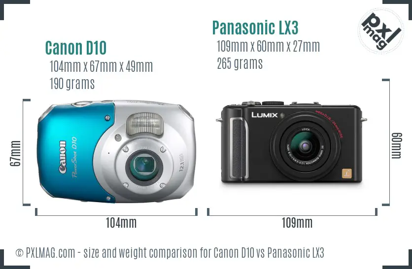 Canon D10 vs Panasonic LX3 size comparison