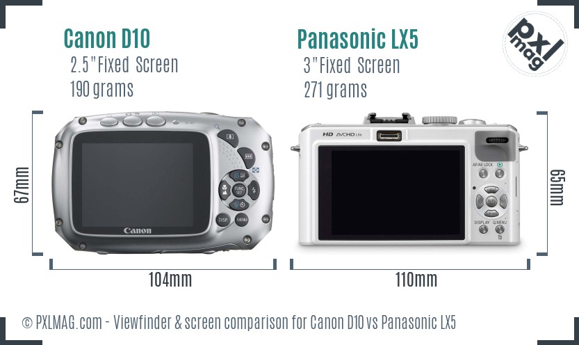Canon D10 vs Panasonic LX5 Screen and Viewfinder comparison