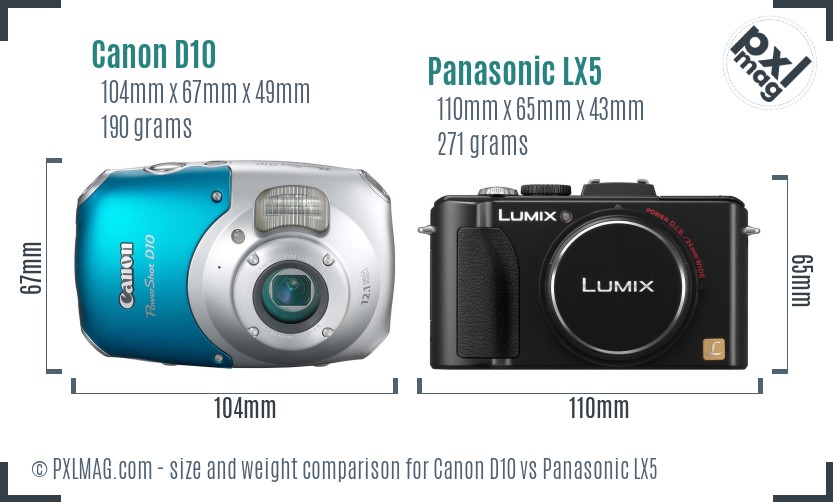 Canon D10 vs Panasonic LX5 size comparison Canon D10 vs Panasonic LX5 size comparison