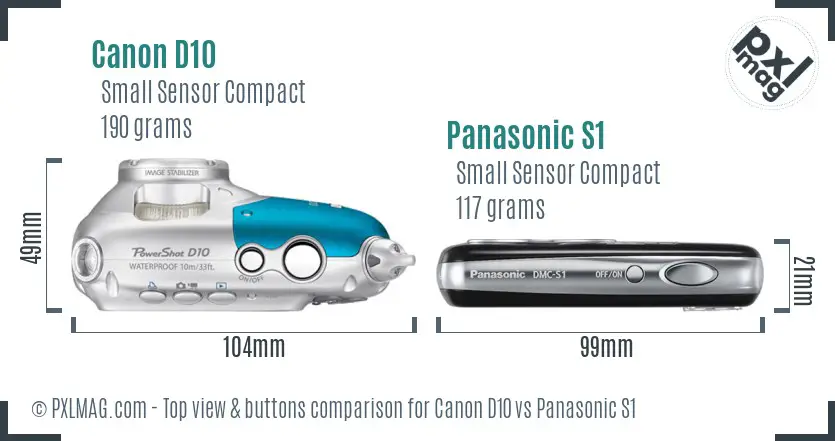 Canon D10 vs Panasonic S1 top view buttons comparison